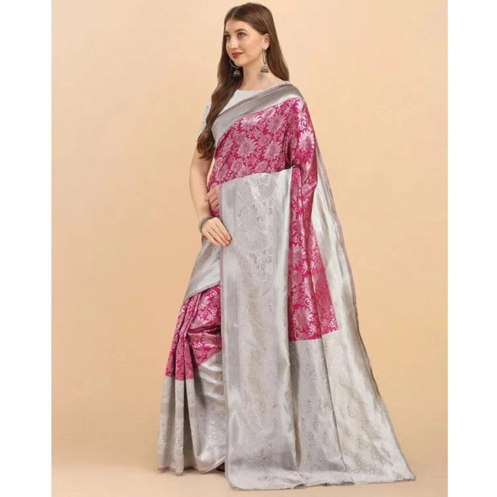 Vaystra Soft Lichi Silk Printed Saree With Unstitched Blouse 5.5Mtr – Pink