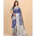 Vaystra Soft Lichi Silk Printed Saree With Unstitched Blouse 5.5Mtr – Blue