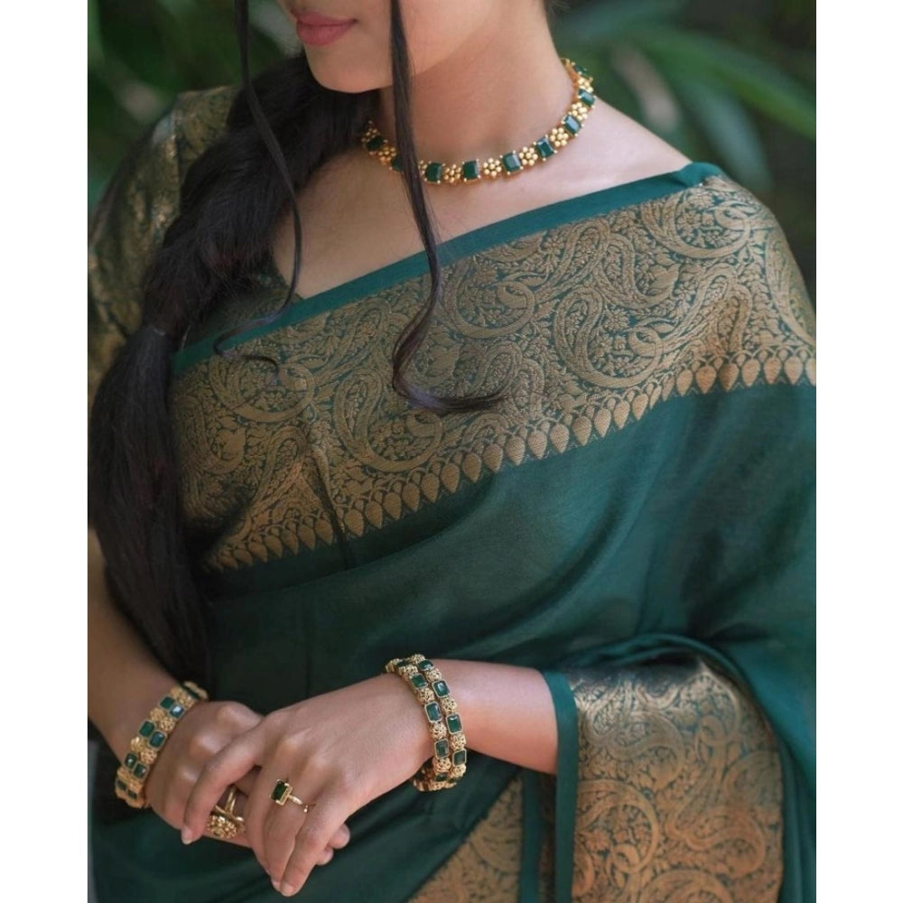 Vaystra Soft Lichi Silk Solid Saree With Unstitched Blouse 5.5Mtr – Green