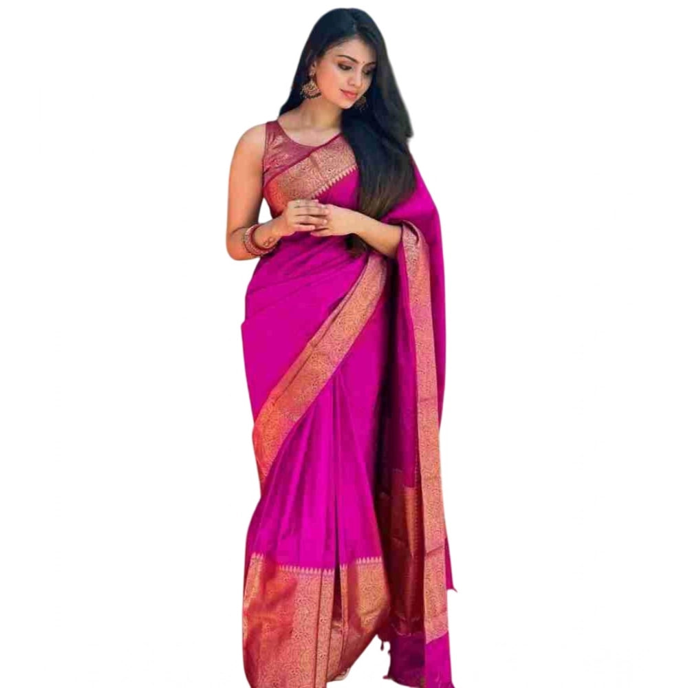 Vaystra Soft Lichi Silk Solid Saree With Unstitched Blouse 5.5Mtr – Pink