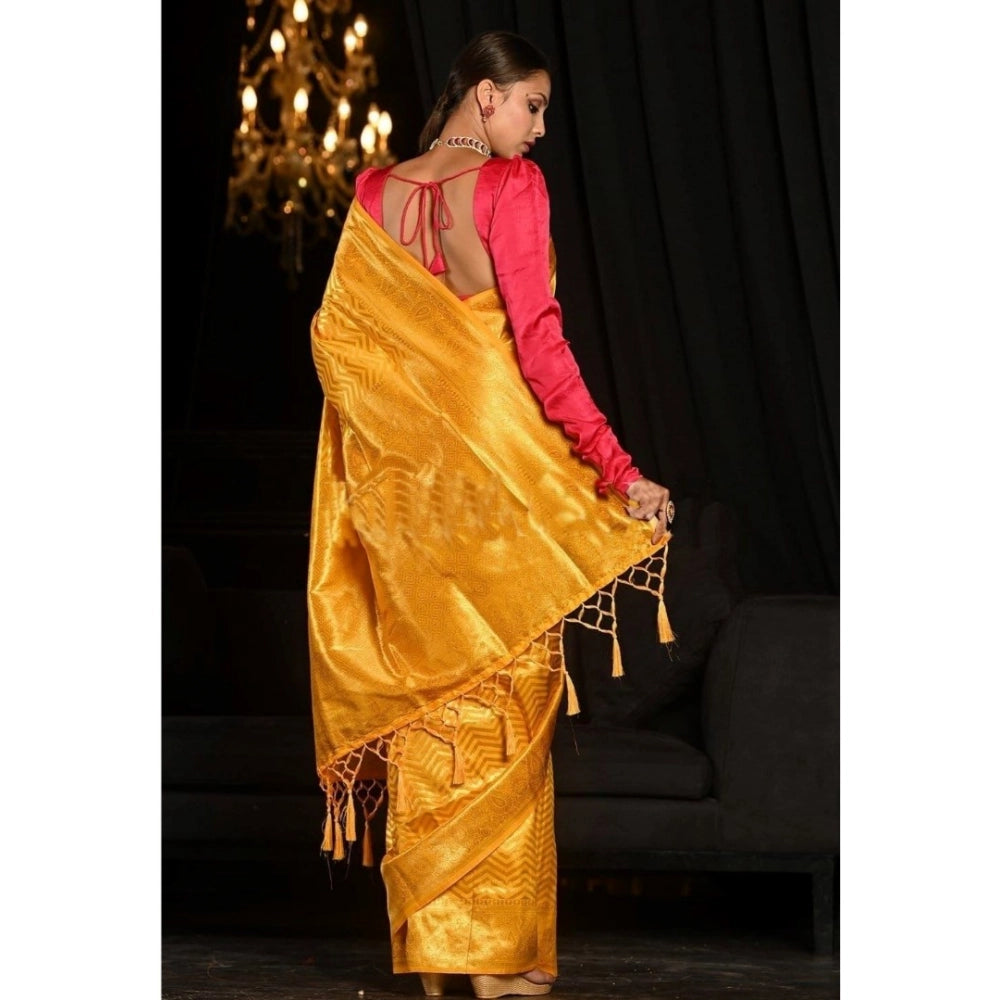 Vaystra Soft Lichi Silk Woven Saree With Unstitched Blouse 5.5Mtr – Yellow