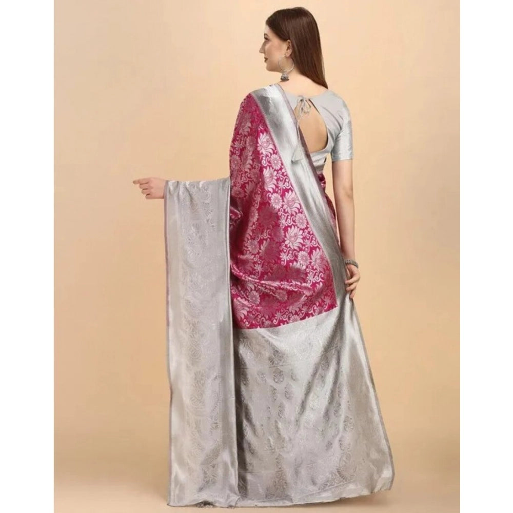 Vaystra Soft Lichi Silk Printed Saree With Unstitched Blouse 5.5Mtr – Pink