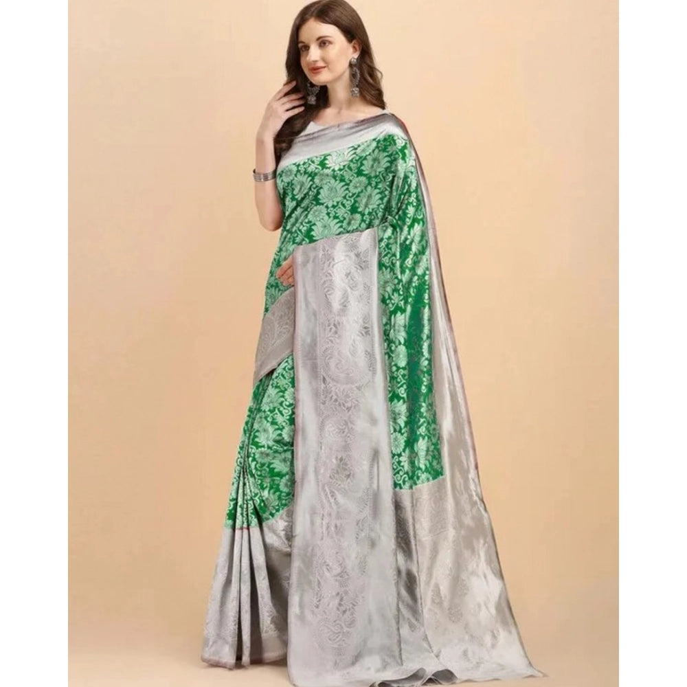 Vaystra Soft Lichi Silk Printed Saree With Unstitched Blouse 5.5Mtr – Green