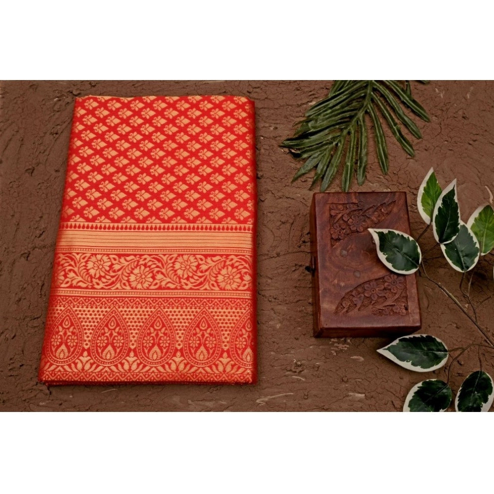 Vaystra Soft Lichi Silk Printed Saree With Unstitched Blouse 5.5Mtr – Red