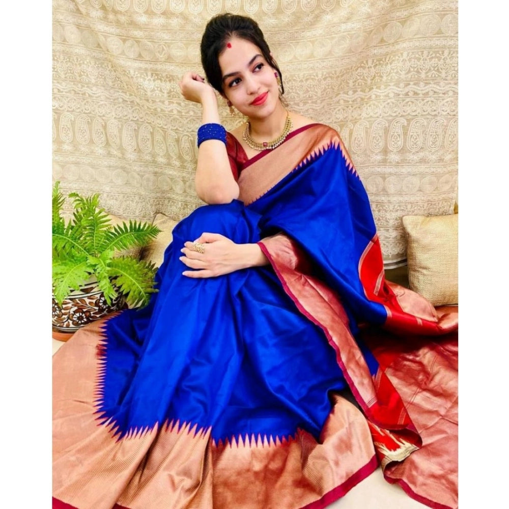 Vaystra Soft Lichi Silk Solid Saree With Unstitched Blouse 5.5Mtr – Blue
