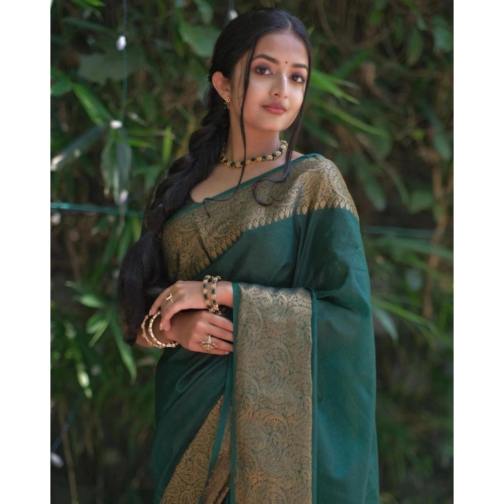 Vaystra Soft Lichi Silk Solid Saree With Unstitched Blouse 5.5Mtr – Green