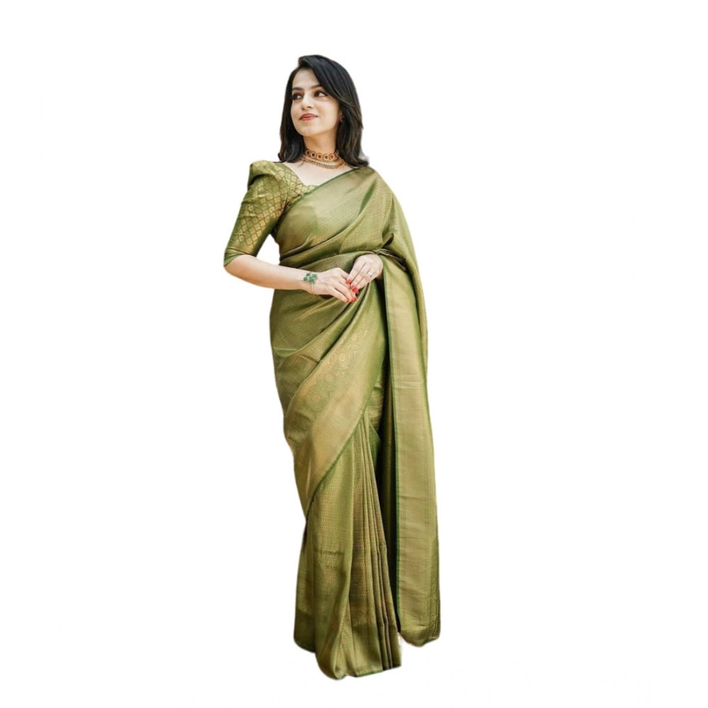 Vaystra Soft Lichi Silk Printed Saree With Unstitched Blouse 5.5Mtr – Green