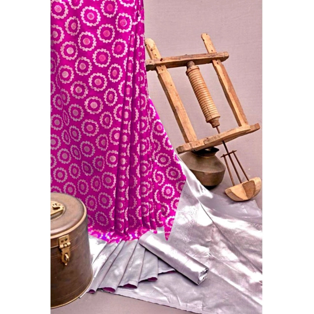 Vaystra Soft Lichi Silk Printed Saree With Unstitched Blouse 5.5Mtr – Pink