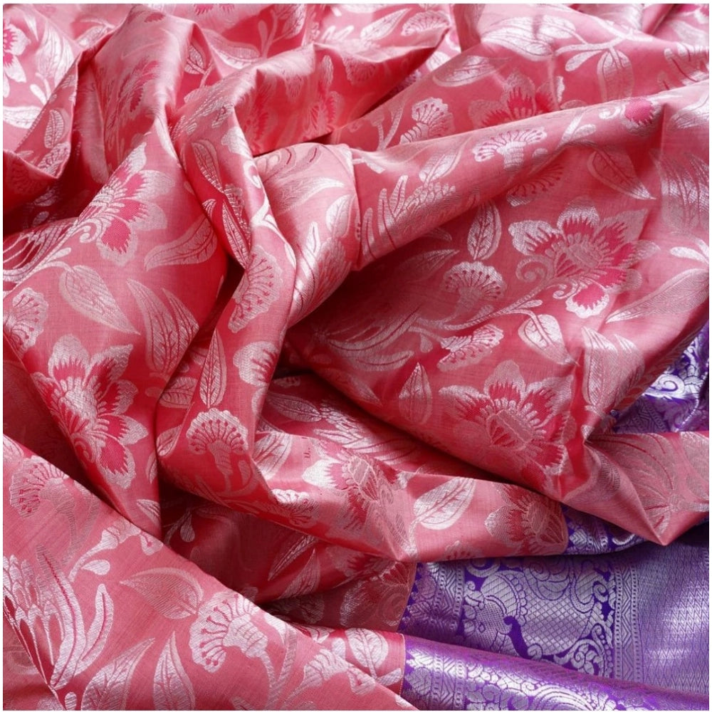 Vaystra Soft Lichi Silk Printed Saree With Unstitched Blouse 5.5Mtr – Purple