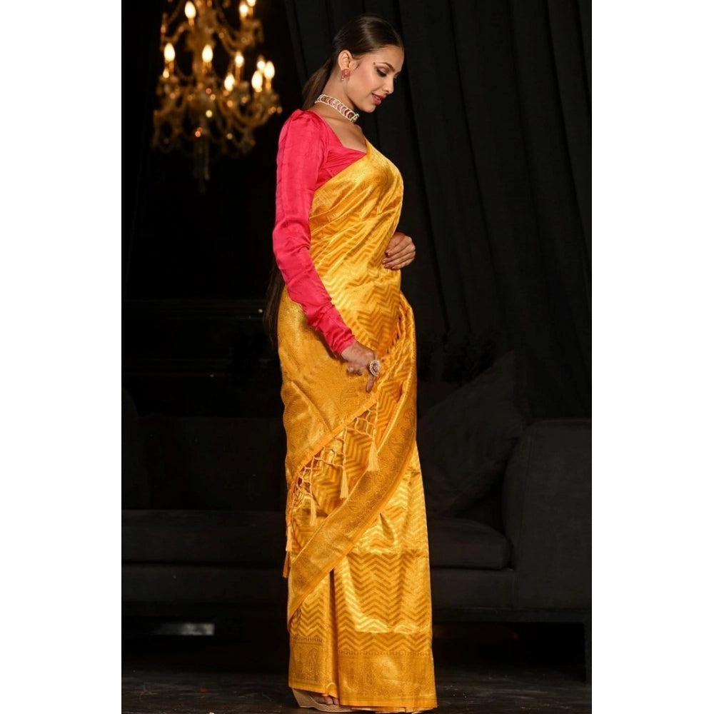 Vaystra Soft Lichi Silk Woven Saree With Unstitched Blouse 5.5Mtr – Yellow