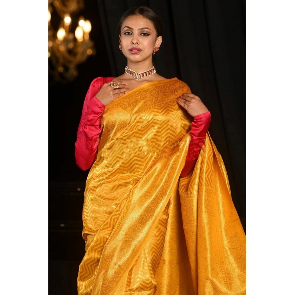 Vaystra Soft Lichi Silk Woven Saree With Unstitched Blouse 5.5Mtr – Yellow