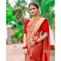 Vaystra Soft Lichi Silk Printed Saree With Unstitched Blouse 5.5Mtr – Red