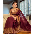 Vaystra Soft Lichi Silk Solid Saree With Unstitched Blouse 5.5Mtr – Maroon