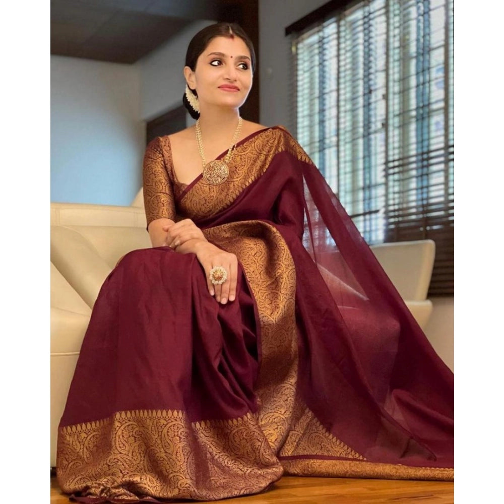 Vaystra Soft Lichi Silk Solid Saree With Unstitched Blouse 5.5Mtr – Maroon