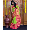 Vaystra Soft Lichi Silk Printed Saree With Unstitched Blouse 5.5Mtr – Green