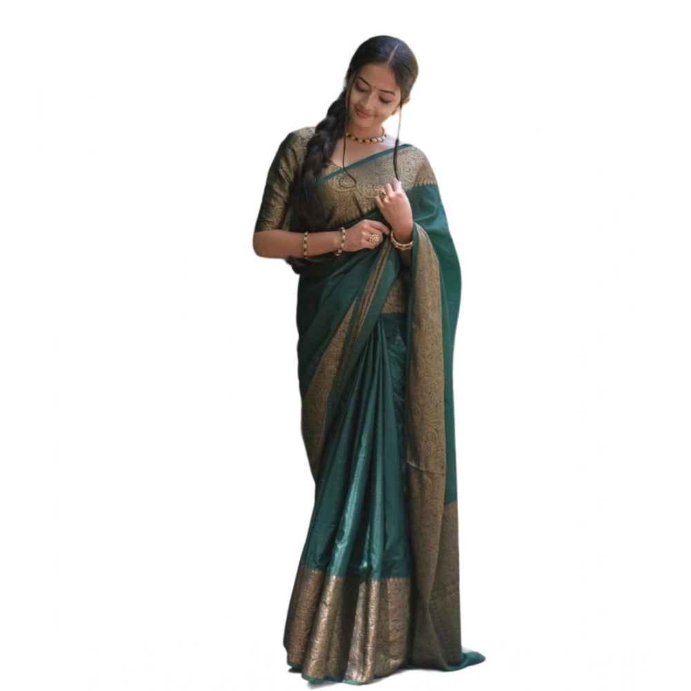 Vaystra Soft Lichi Silk Solid Saree With Unstitched Blouse 5.5Mtr – Green