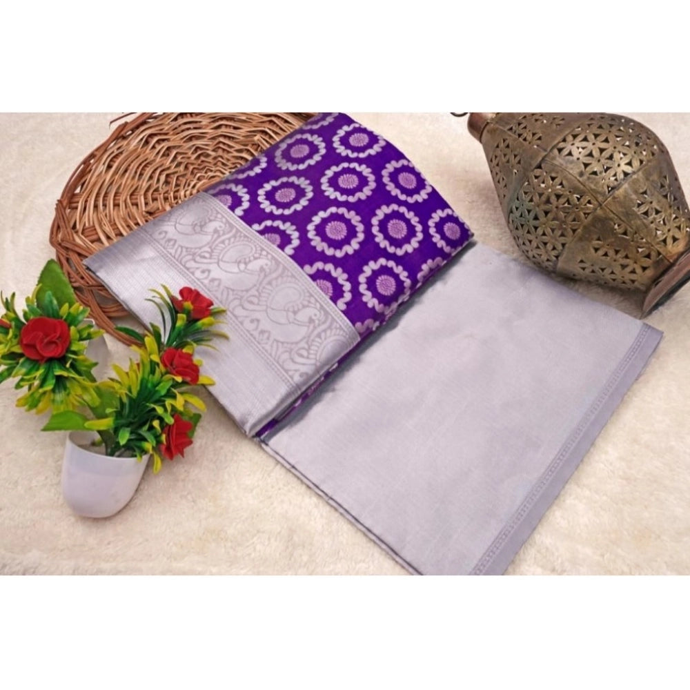 Vaystra Soft Lichi Silk Printed Saree With Unstitched Blouse 5.5Mtr – Purple