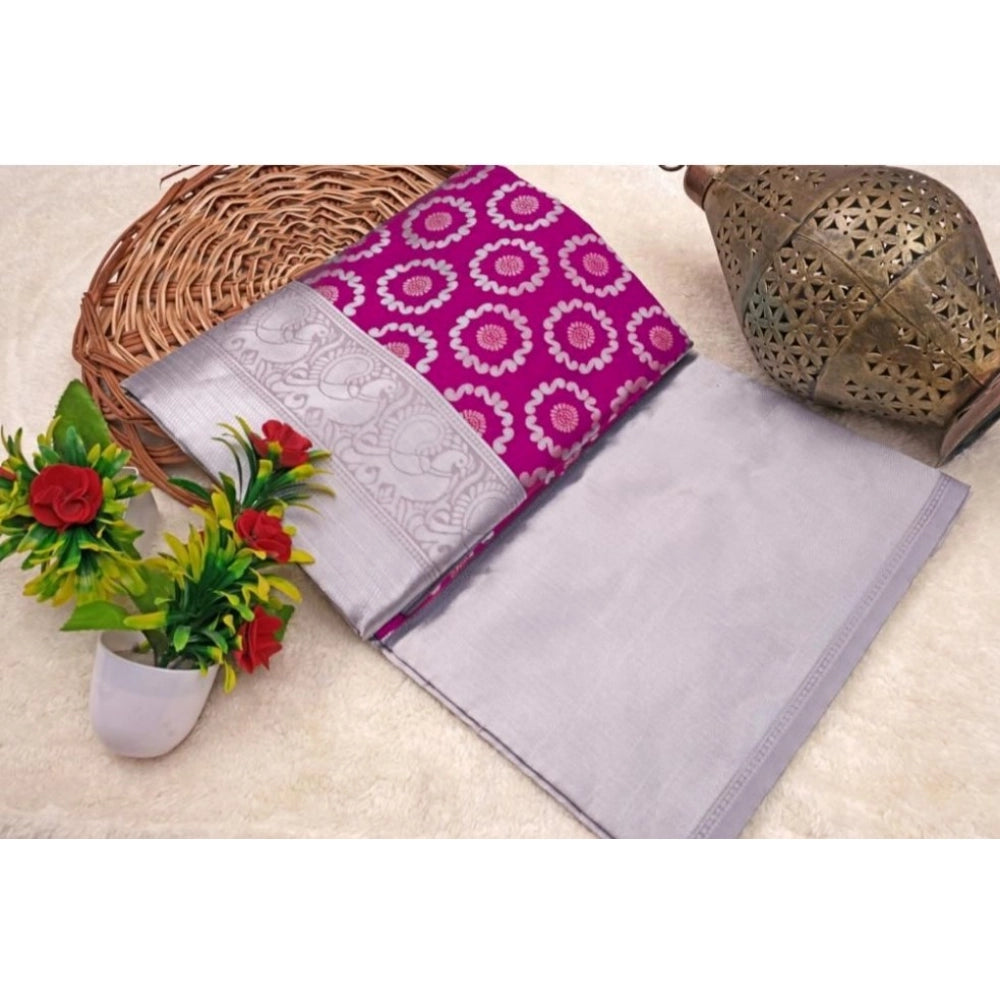 Vaystra Soft Lichi Silk Printed Saree With Unstitched Blouse 5.5Mtr – Pink