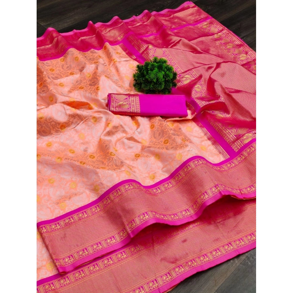 Vaystra Soft Lichi Silk Printed Saree With Unstitched Blouse 5.5Mtr – Pink