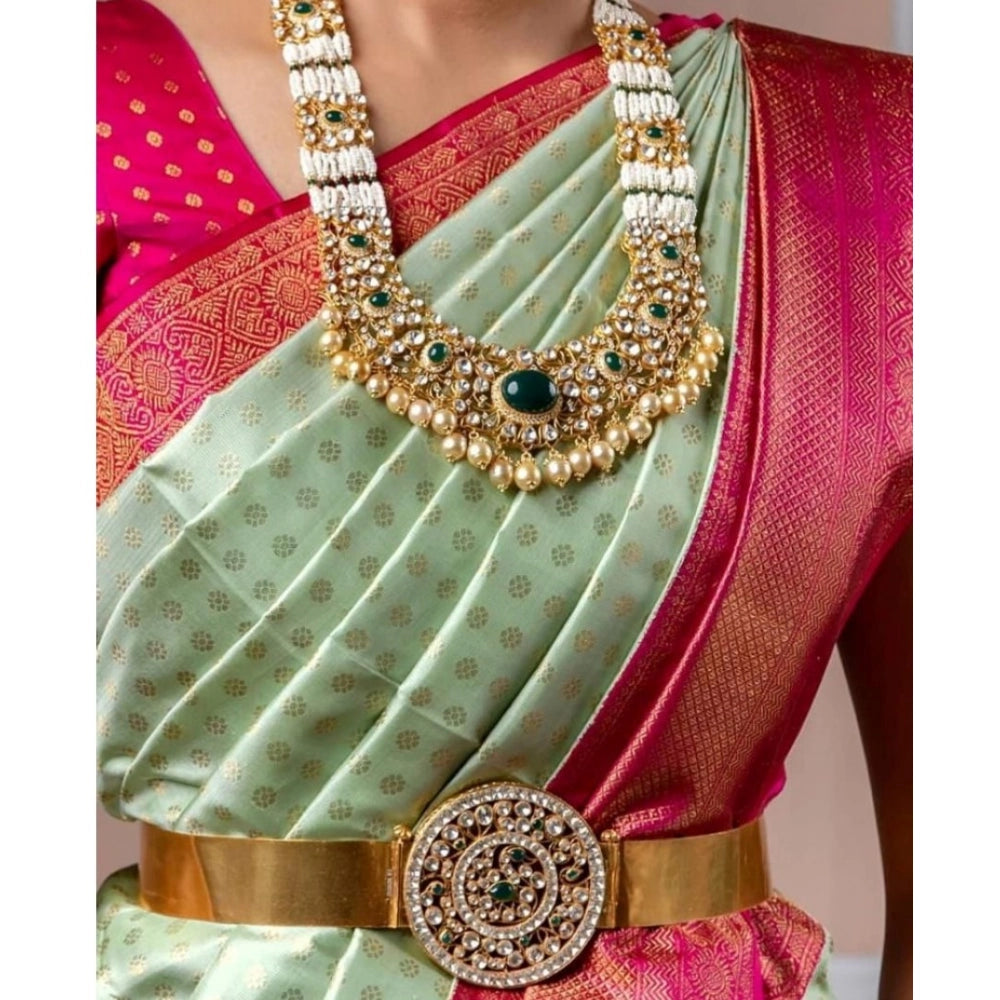 Vaystra Soft Lichi Silk Printed Saree With Unstitched Blouse 5.5Mtr – Light Green