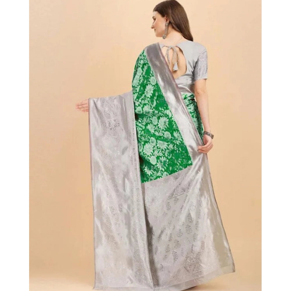 Vaystra Soft Lichi Silk Printed Saree With Unstitched Blouse 5.5Mtr – Green