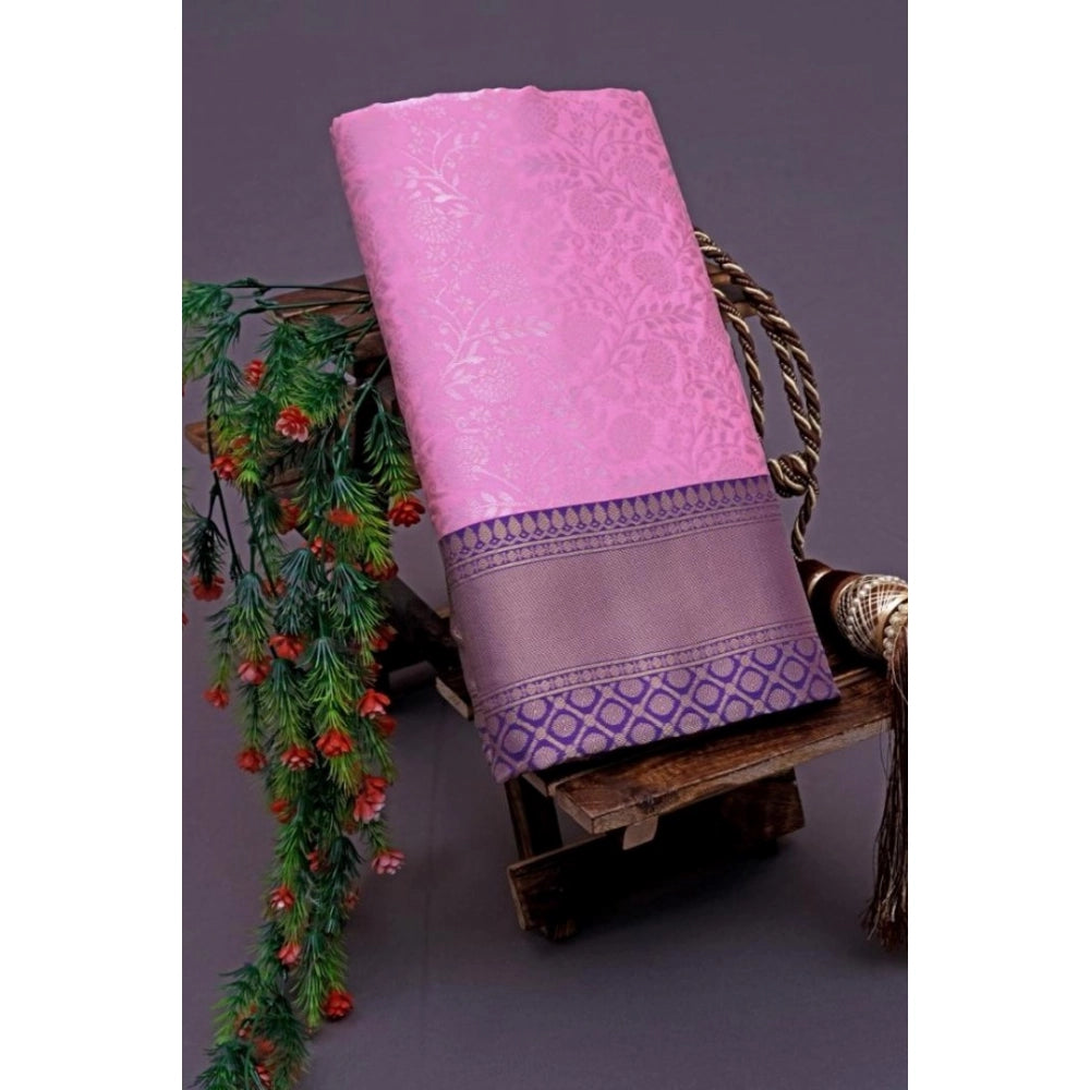 Vaystra Soft Lichi Silk Printed Saree With Unstitched Blouse 5.5Mtr – Purple