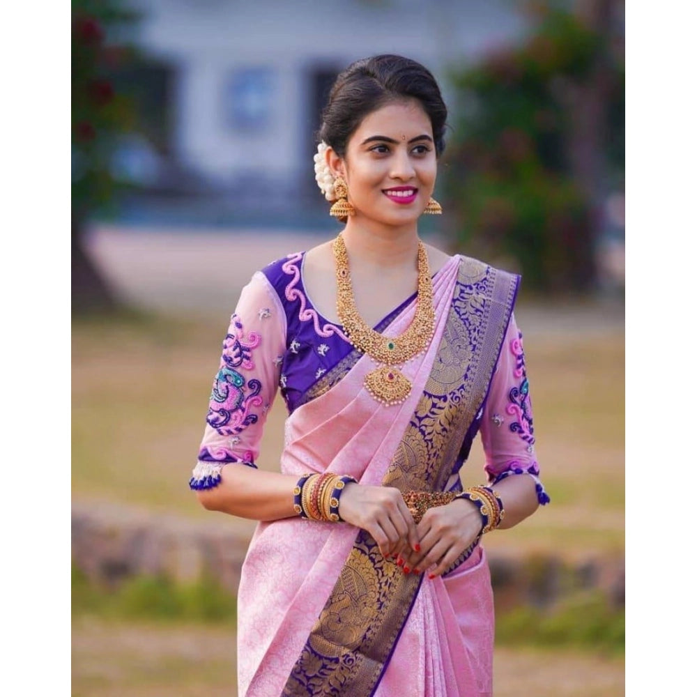 Vaystra Soft Lichi Silk Printed Saree With Unstitched Blouse 5.5Mtr – Purple