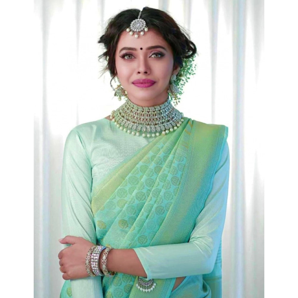 Vaystra Soft Lichi Silk Printed Saree With Unstitched Blouse 5.5Mtr – Light Green