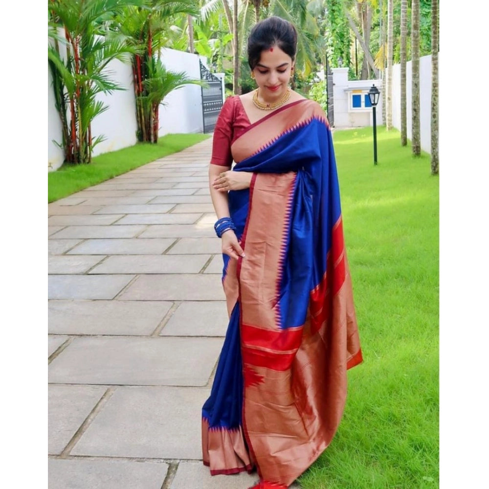 Vaystra Soft Lichi Silk Solid Saree With Unstitched Blouse 5.5Mtr – Blue