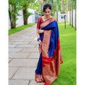 Vaystra Soft Lichi Silk Solid Saree With Unstitched Blouse 5.5Mtr – Blue