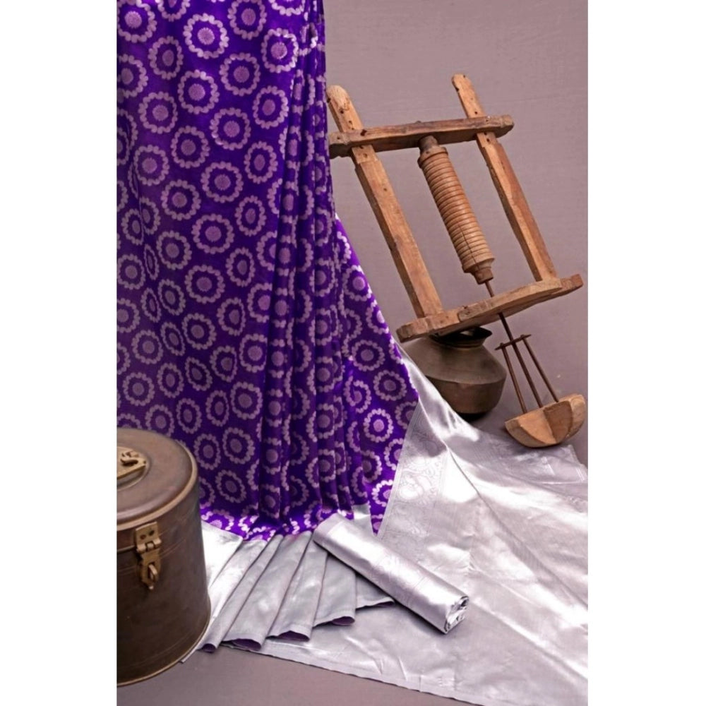 Vaystra Soft Lichi Silk Printed Saree With Unstitched Blouse 5.5Mtr – Purple