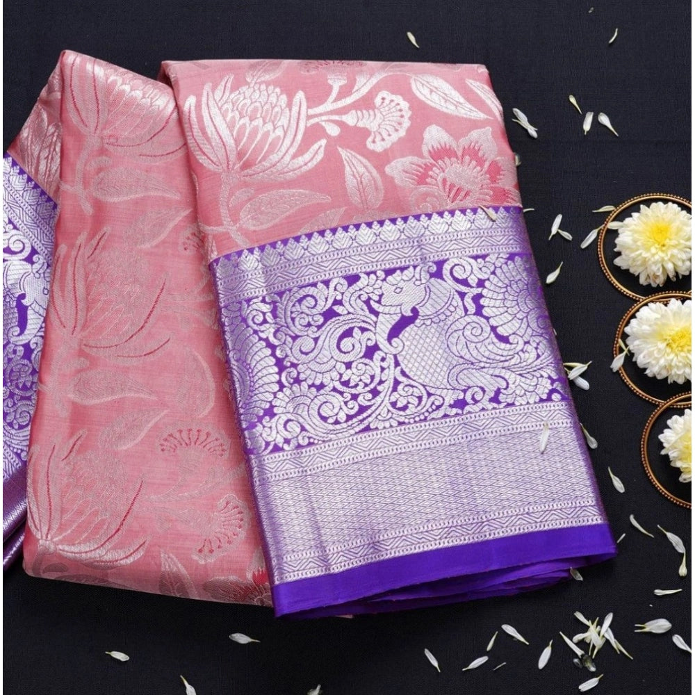 Vaystra Soft Lichi Silk Printed Saree With Unstitched Blouse 5.5Mtr – Purple