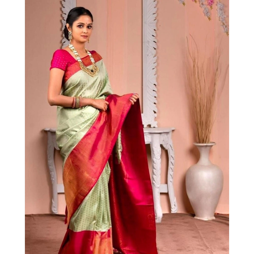 Vaystra Soft Lichi Silk Printed Saree With Unstitched Blouse 5.5Mtr – Light Green