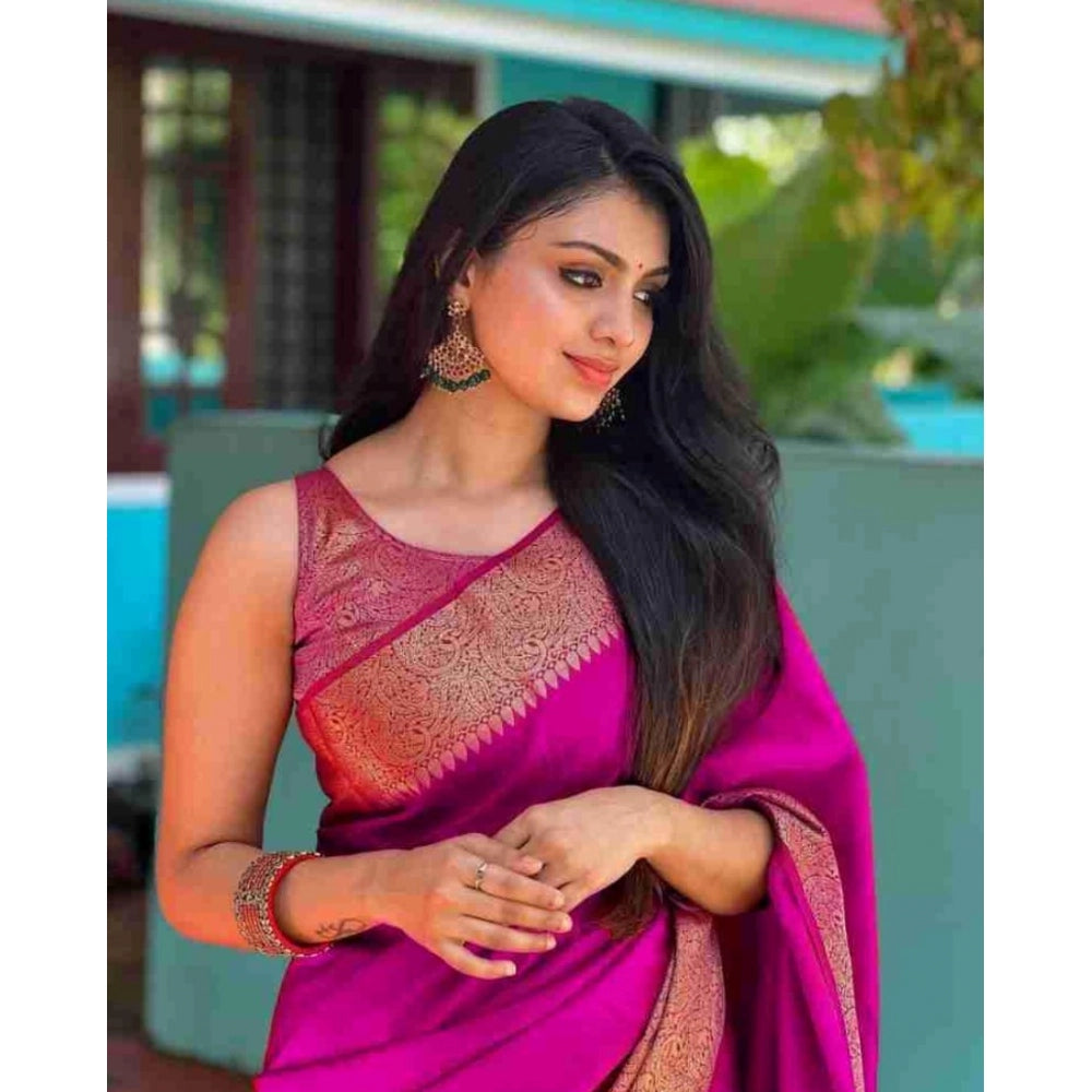 Vaystra Soft Lichi Silk Solid Saree With Unstitched Blouse 5.5Mtr – Pink