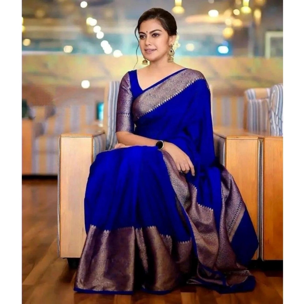 Vaystra Soft Lichi Silk Solid Saree With Unstitched Blouse 5.5Mtr – Blue