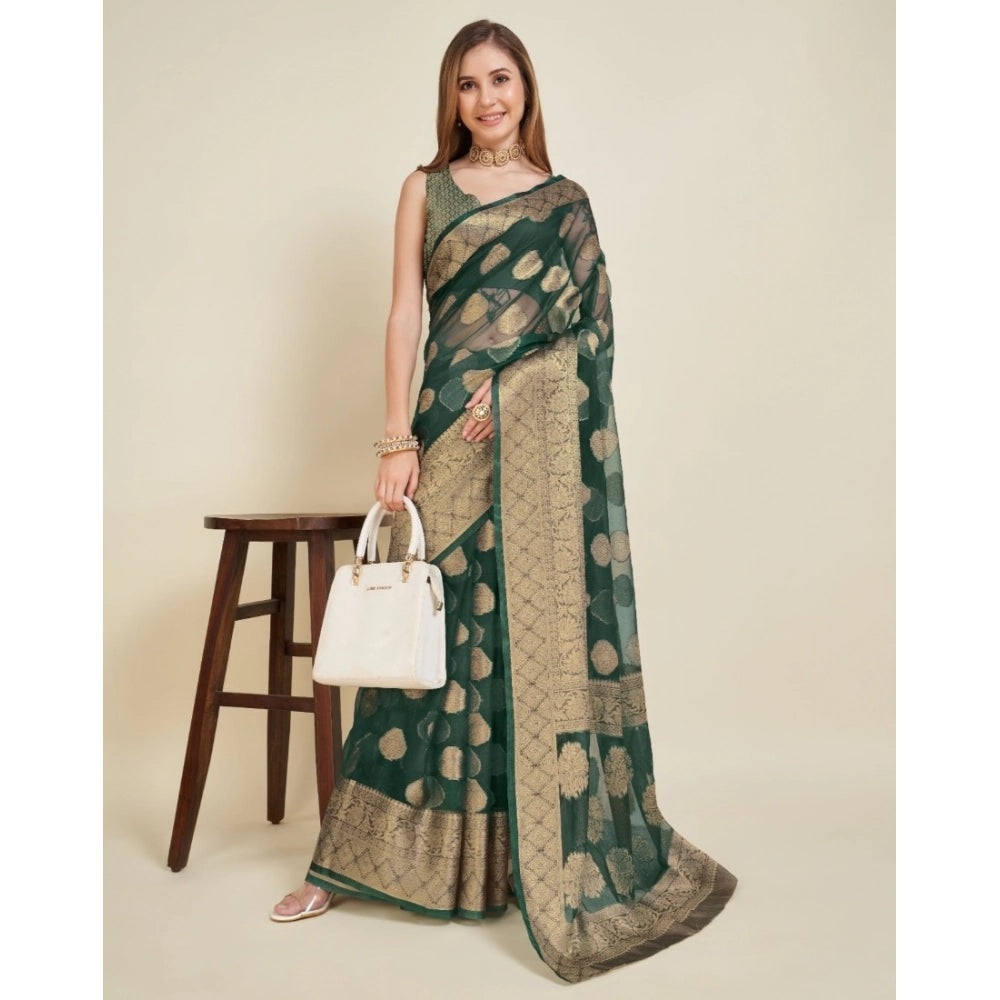 Vaystra Soft Organza Silk Weaving Design Saree With Unstitched Blouse 5.5Mtr – Green