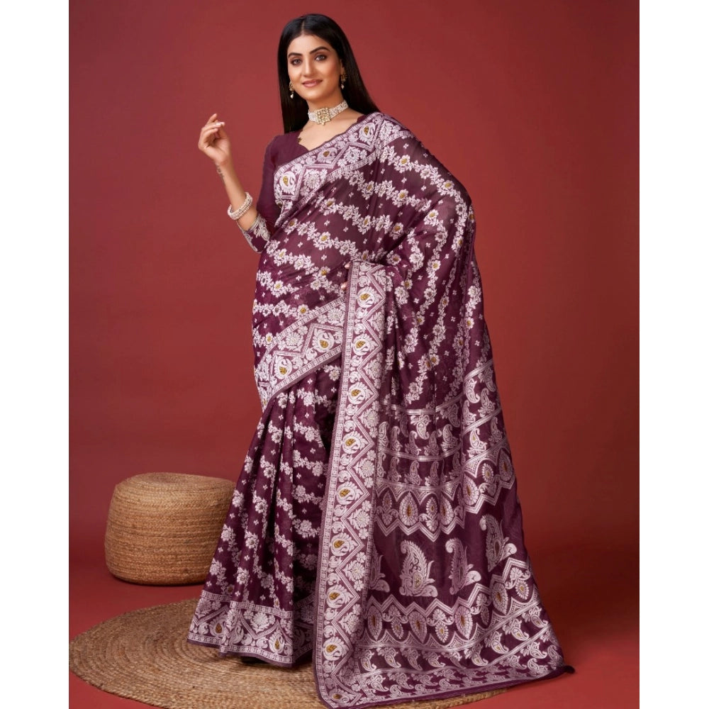 Vaystra Cotton Silk Printed Saree With Unstitched Blouse 5.5Mtr – Purple