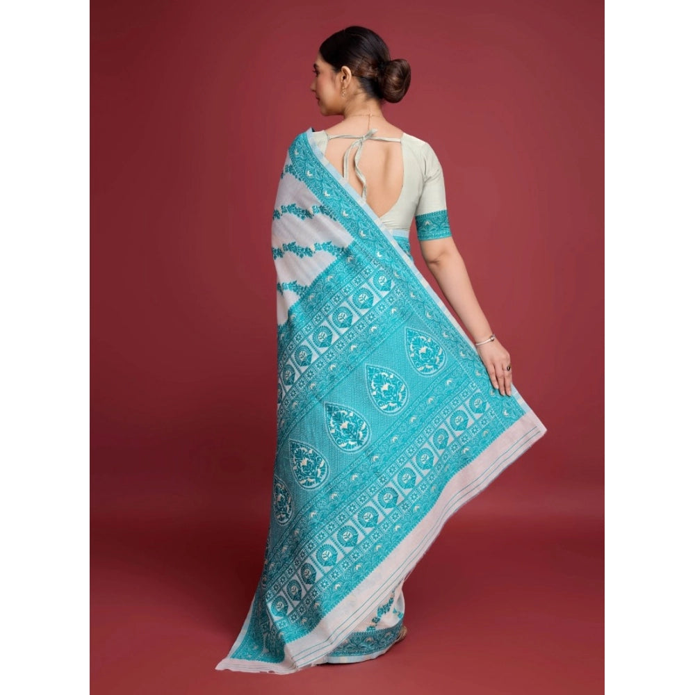 Vaystra Jamdani Cotton Silk Printed Saree With Unstitched Blouse 5.5Mtr – Rama