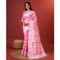 Vaystra Cotton Silk Printed Saree With Unstitched Blouse 5.5Mtr – Pink