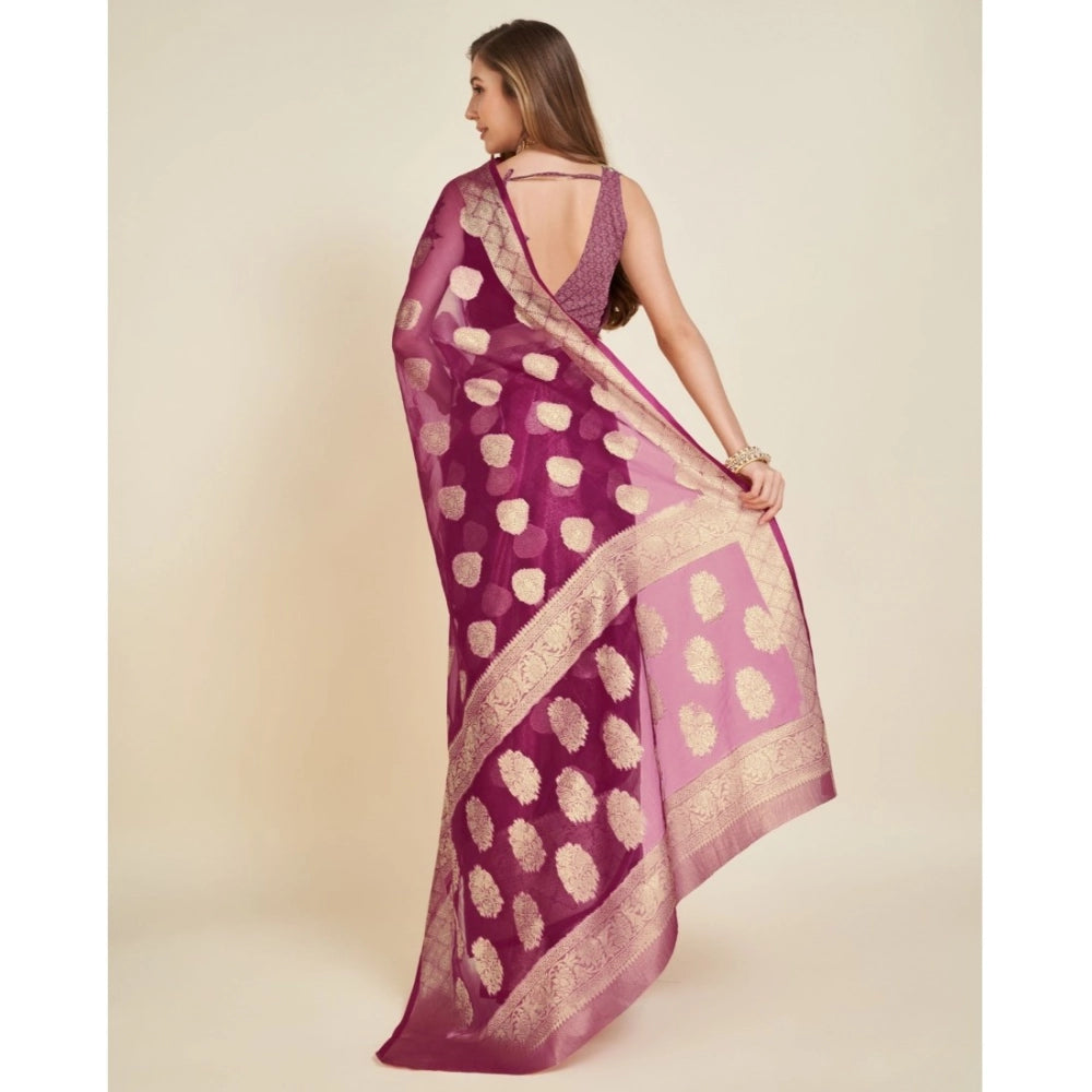 Vaystra Soft Organza Silk Weaving Design Saree With Unstitched Blouse 5.5Mtr – Wine
