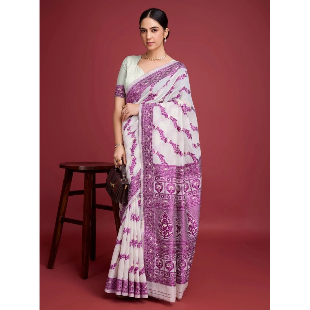 Vaystra Jamdani Cotton Silk Printed Saree With Unstitched Blouse 5.5Mtr – Wine