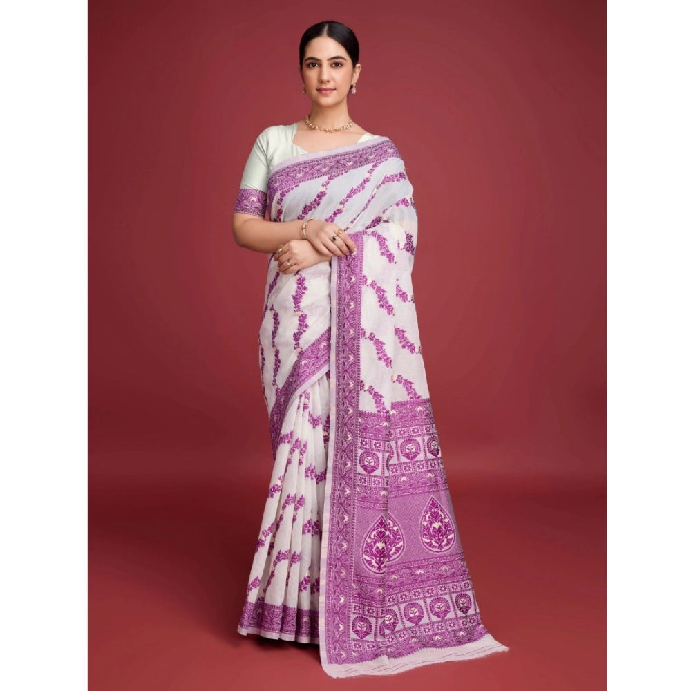 Vaystra Jamdani Cotton Silk Printed Saree With Unstitched Blouse 5.5Mtr – Wine