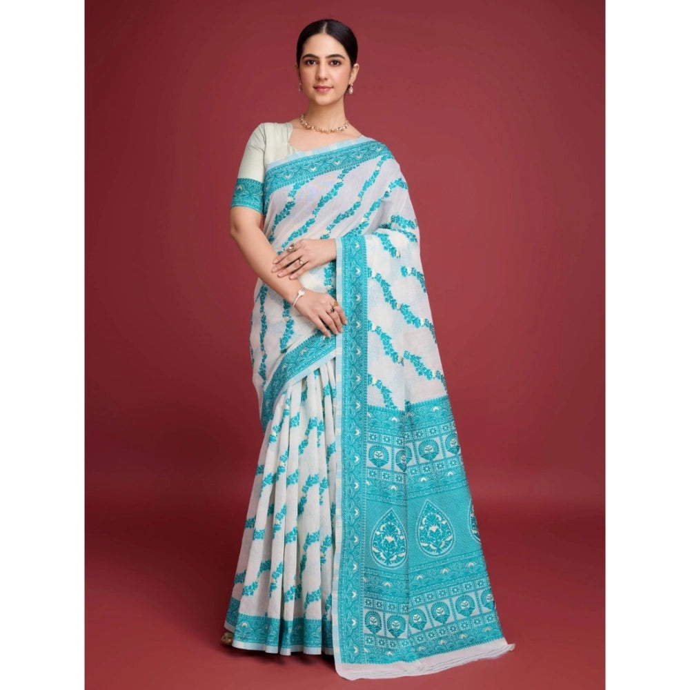 Vaystra Jamdani Cotton Silk Printed Saree With Unstitched Blouse 5.5Mtr – Rama