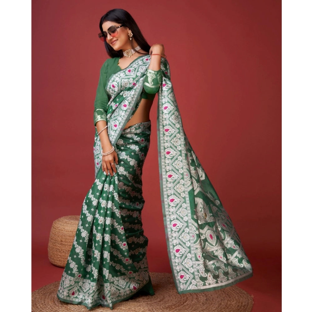 Vaystra Cotton Silk Printed Saree With Unstitched Blouse 5.5Mtr – Green