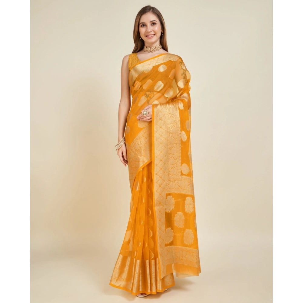 Vaystra Soft Organza Silk Weaving Design Saree With Unstitched Blouse 5.5Mtr – Yellow