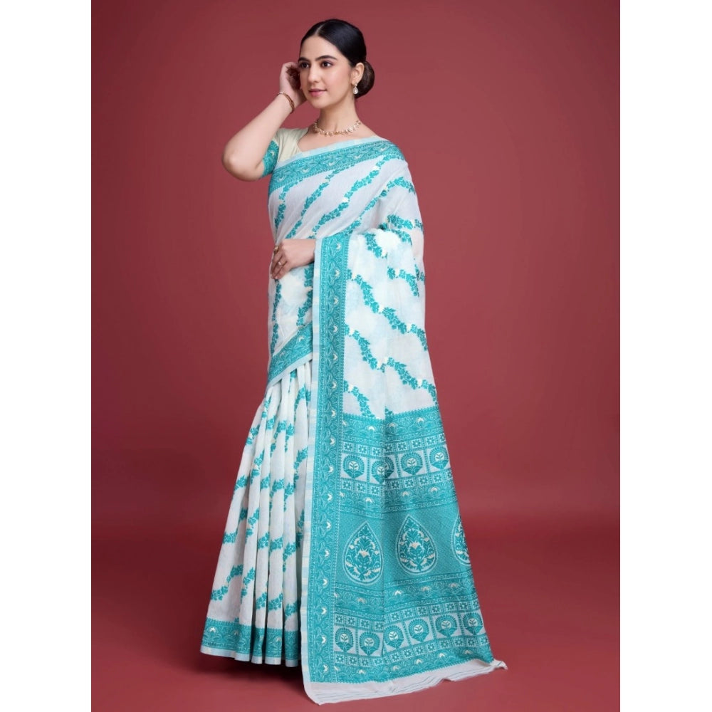 Vaystra Jamdani Cotton Silk Printed Saree With Unstitched Blouse 5.5Mtr – Rama