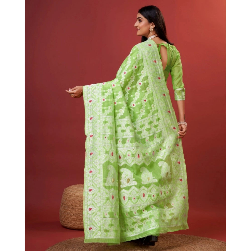 Vaystra Cotton Silk Printed Saree With Unstitched Blouse 5.5Mtr – Light Green