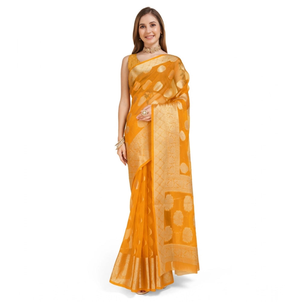 Vaystra Soft Organza Silk Weaving Design Saree With Unstitched Blouse 5.5Mtr – Yellow