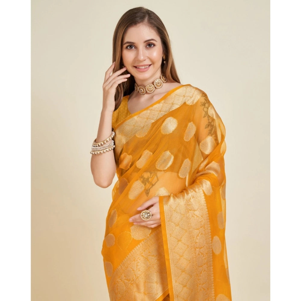 Vaystra Soft Organza Silk Weaving Design Saree With Unstitched Blouse 5.5Mtr – Yellow