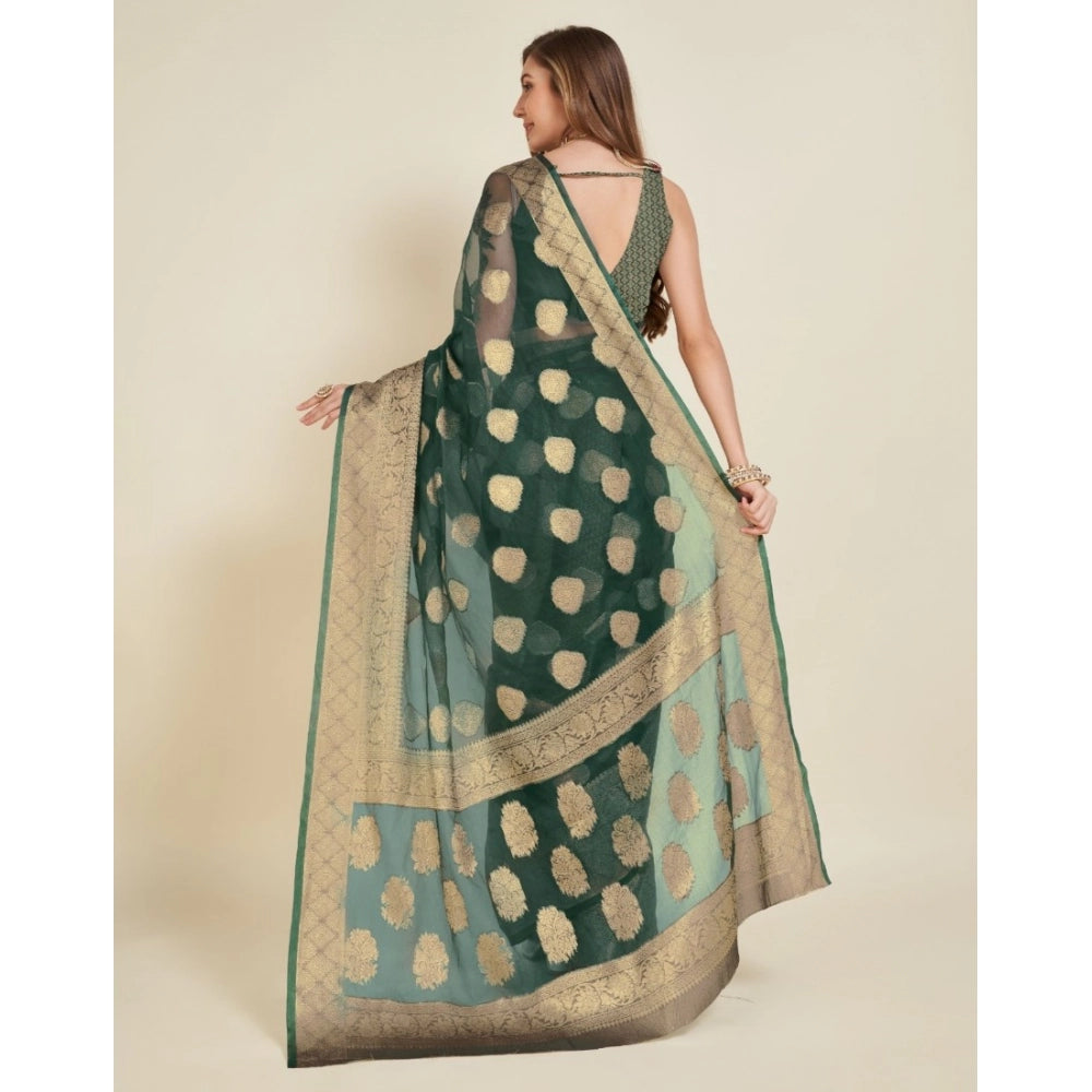 Vaystra Soft Organza Silk Weaving Design Saree With Unstitched Blouse 5.5Mtr – Green